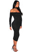 Sexy Black Ribbed Knit Off Shoulder Dress